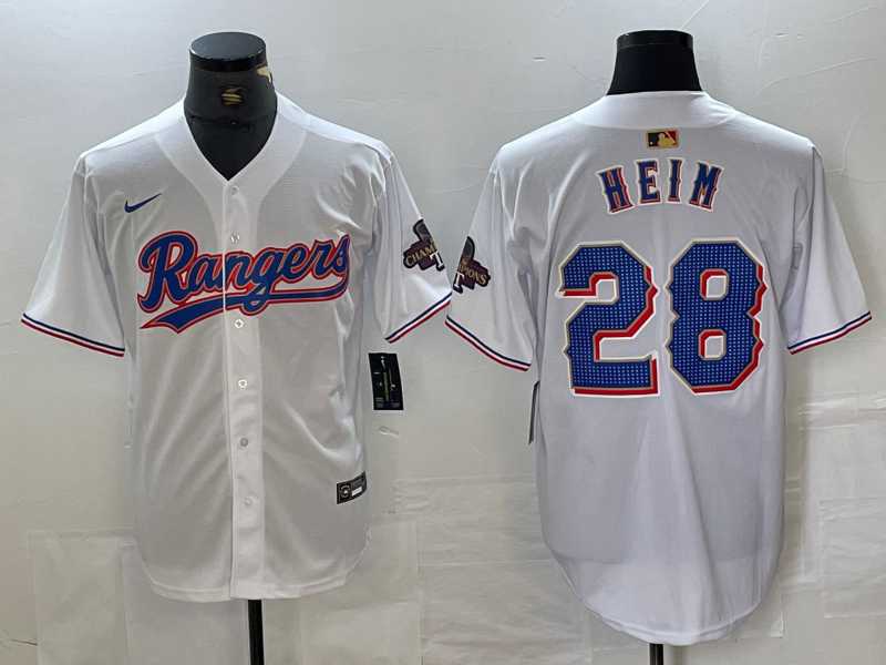 Men%27s Texas Rangers #28 Jonah Heim White 2023 World Series Champions Cool Base Jersey->texas rangers->MLB Jersey